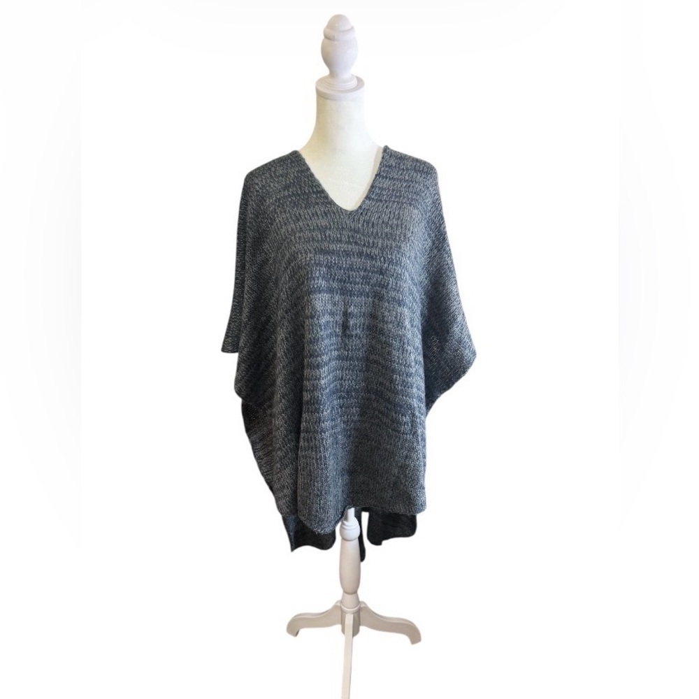 Anthropologie “Do Everything in Love” Navy & Gray Knit Poncho Sweater. One Size.